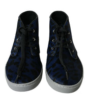 Load image into Gallery viewer, Dolce &amp; Gabbana Blue Calfskin Leopard Mid Top Sneakers Shoes
