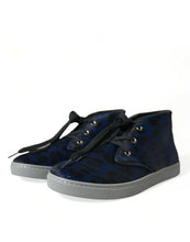 Load image into Gallery viewer, Dolce &amp; Gabbana Blue Calfskin Leopard Mid Top Sneakers Shoes
