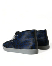 Load image into Gallery viewer, Dolce &amp; Gabbana Blue Calfskin Leopard Mid Top Sneakers Shoes
