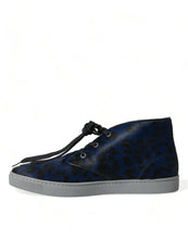 Load image into Gallery viewer, Dolce &amp; Gabbana Blue Calfskin Leopard Mid Top Sneakers Shoes
