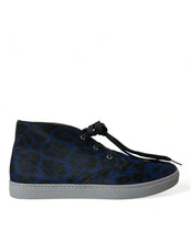 Load image into Gallery viewer, Dolce &amp; Gabbana Blue Calfskin Leopard Mid Top Sneakers Shoes
