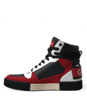 Load image into Gallery viewer, Dolce &amp; Gabbana Black Red Leather High Top Miami Sneakers Shoes
