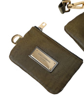 Load image into Gallery viewer, Dolce &amp; Gabbana Dark Green Nylon Logo Plaque Keyring Pouch Clutch Bag
