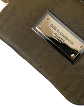 Load image into Gallery viewer, Dolce &amp; Gabbana Dark Green Nylon Logo Plaque Keyring Pouch Clutch Bag
