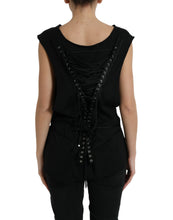 Load image into Gallery viewer, Dolce &amp; Gabbana Black Cotton Lace Up Logo Round Neck Tank Top
