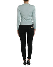 Load image into Gallery viewer, Dolce &amp; Gabbana Light Blue Silk Crew Neck Cardigan Sweater
