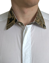 Load image into Gallery viewer, Dolce &amp; Gabbana White Cotton Jacquard Formal GOLD Dress Shirt

