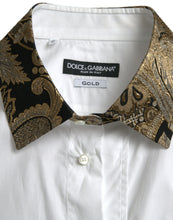 Load image into Gallery viewer, Dolce &amp; Gabbana White Cotton Jacquard Formal GOLD Dress Shirt

