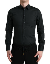 Load image into Gallery viewer, Dolce &amp; Gabbana Black Cotton Silk Formal GOLD Dress Shirt
