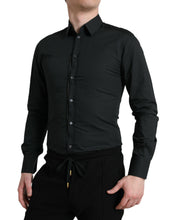 Load image into Gallery viewer, Dolce &amp; Gabbana Black Cotton Silk Formal GOLD Dress Shirt
