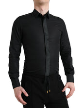 Load image into Gallery viewer, Dolce &amp; Gabbana Black Cotton Logo Formal GOLD Dress Shirt
