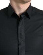 Load image into Gallery viewer, Dolce &amp; Gabbana Black Cotton Logo Formal GOLD Dress Shirt
