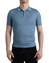 Load image into Gallery viewer, Dolce &amp; Gabbana Sky Blue Henley Silk Short Sleeves T-shirt
