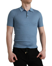 Load image into Gallery viewer, Dolce &amp; Gabbana Sky Blue Henley Silk Short Sleeves T-shirt
