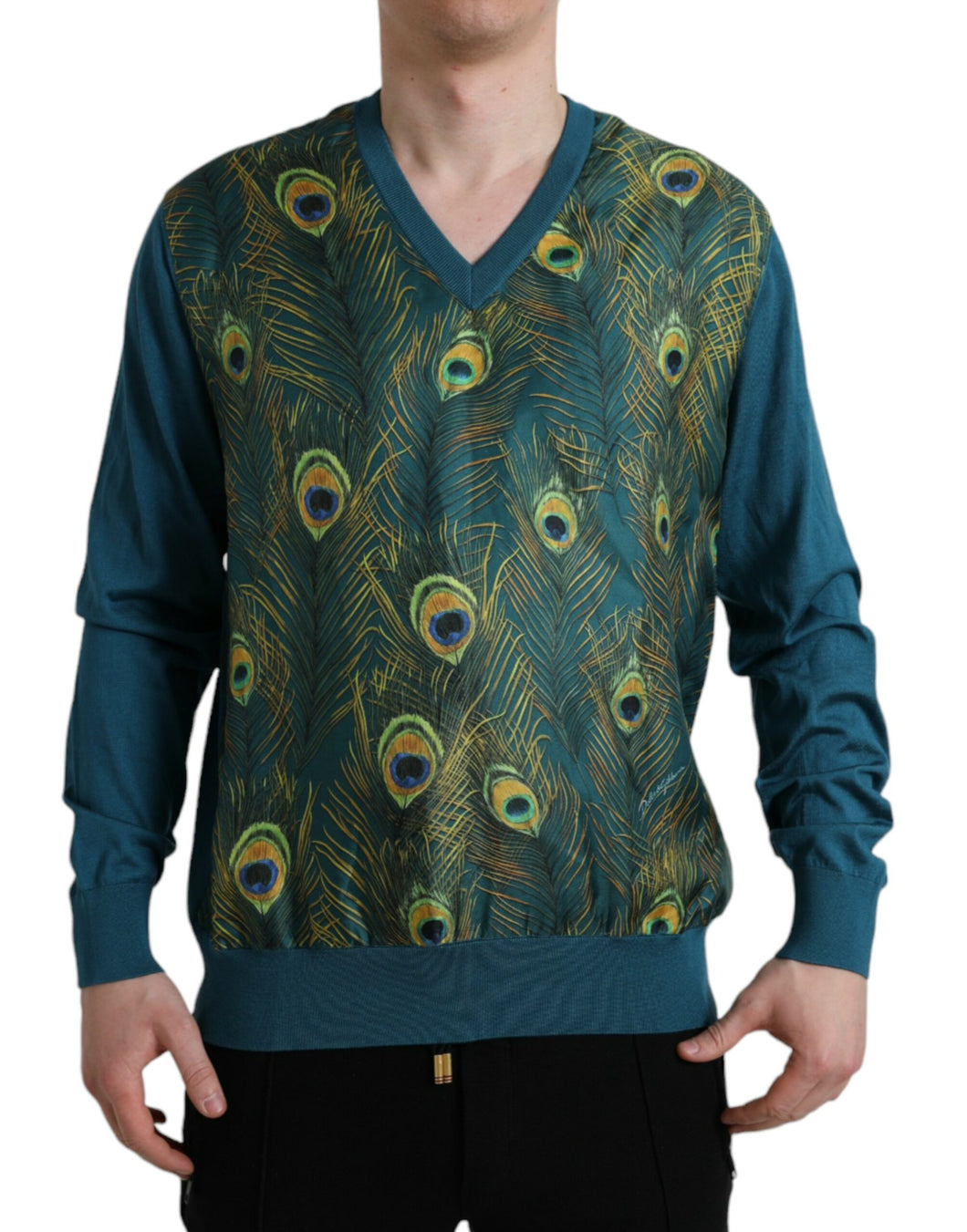 Dolce & Gabbana Green Peacock Feather Pullover Sweater