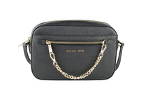 Load image into Gallery viewer, Michael Kors Jet Set Item Large East West Saffiano Leather Zip Chain Crossbody Handbag (Black Solid/Gold)
