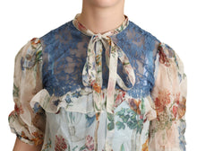 Load image into Gallery viewer, Dolce &amp; Gabbana Chic Floral Silk Blouse with Ascot Collar
