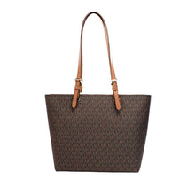 Load image into Gallery viewer, Michael Kors Jet Set Medium Brown Signature PVC Double Pocket Tote Bag Purse
