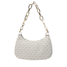 Load image into Gallery viewer, Michael Kors Cora Medium Light Cream Signature PVC Zip Pouchette Crossbody Bag
