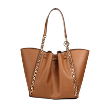 Load image into Gallery viewer, Michael Kors Mina Large Luggage Leather Belted Chain Inlay Tote Bag
