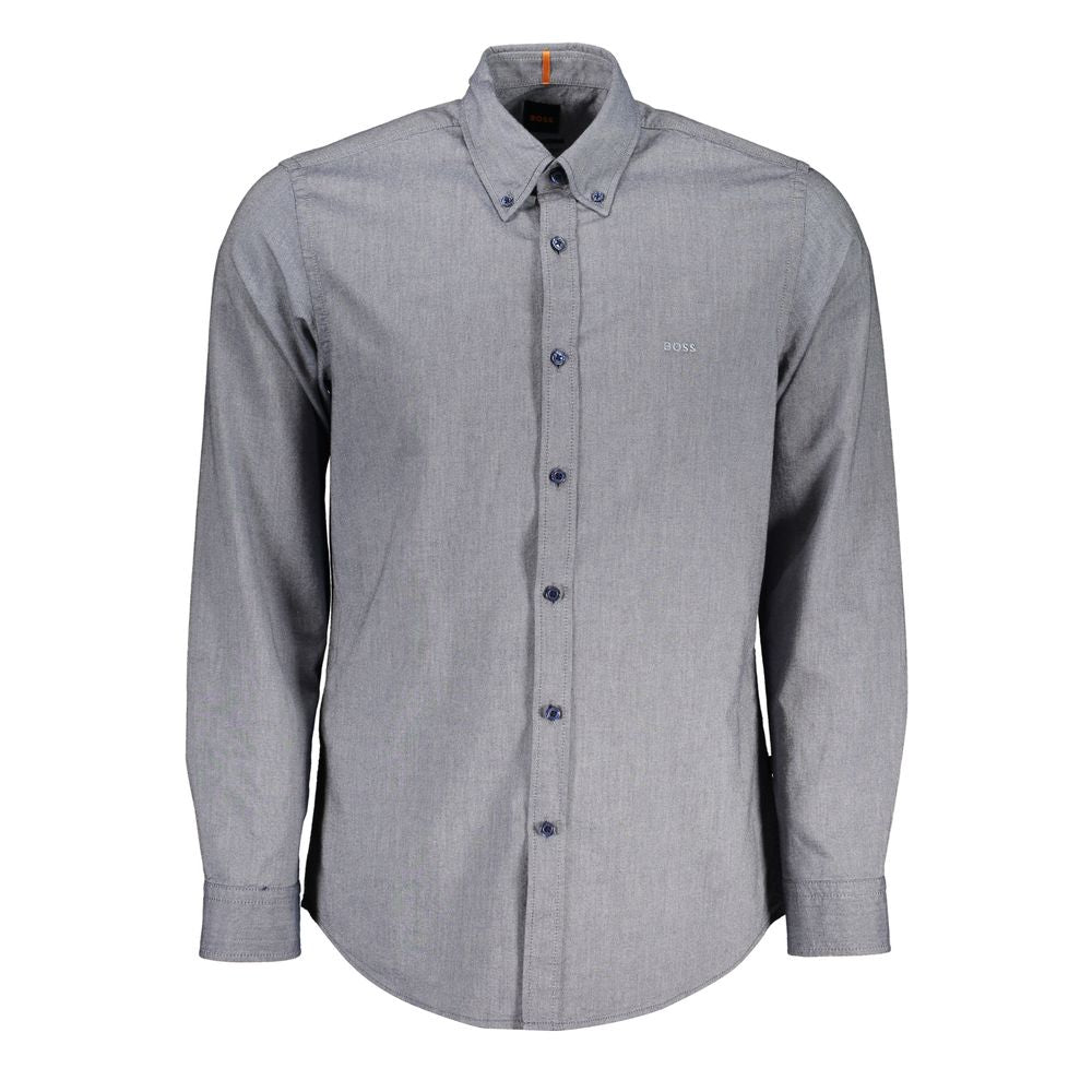 Hugo Boss Elegant Blue Cotton Shirt with Button Down Collar