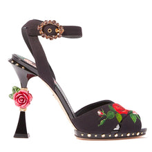 Load image into Gallery viewer, Dolce &amp; Gabbana Elegant Black Calfskin Floral Sandals
