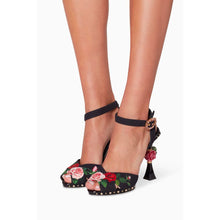 Load image into Gallery viewer, Dolce &amp; Gabbana Elegant Black Calfskin Floral Sandals
