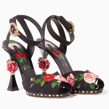 Load image into Gallery viewer, Dolce &amp; Gabbana Elegant Black Calfskin Floral Sandals
