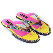 Load image into Gallery viewer, Dolce &amp; Gabbana Crystal Embellished Silk Blend Flip-Flops
