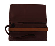 Load image into Gallery viewer, Elegant Brown Leather Clutch with Silver Detailing
