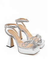 Load image into Gallery viewer, MACH &amp; MACH Elegant Silver Double Bow Platform Sandals
