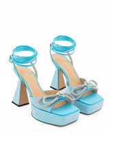 Load image into Gallery viewer, MACH &amp; MACH Elegant Light Blue Crystal Bow Sandals
