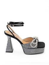 Load image into Gallery viewer, MACH &amp; MACH Crystal Bow Black Leather Sandals
