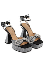 Load image into Gallery viewer, MACH &amp; MACH Crystal Bow Black Leather Sandals
