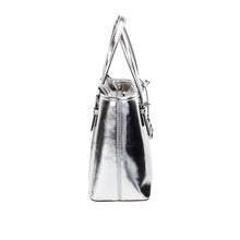 Load image into Gallery viewer, Michael Kors Jet Set Silver Metallic XS Carryall Top Zip Tote Bag Purse
