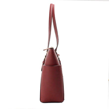 Load image into Gallery viewer, Michael Kors Charlotte Dark Cherry Large Leather Top Zip Tote Bag Purse
