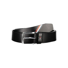 Load image into Gallery viewer, Tommy Hilfiger Elegant Black Leather Belt with Metal Buckle
