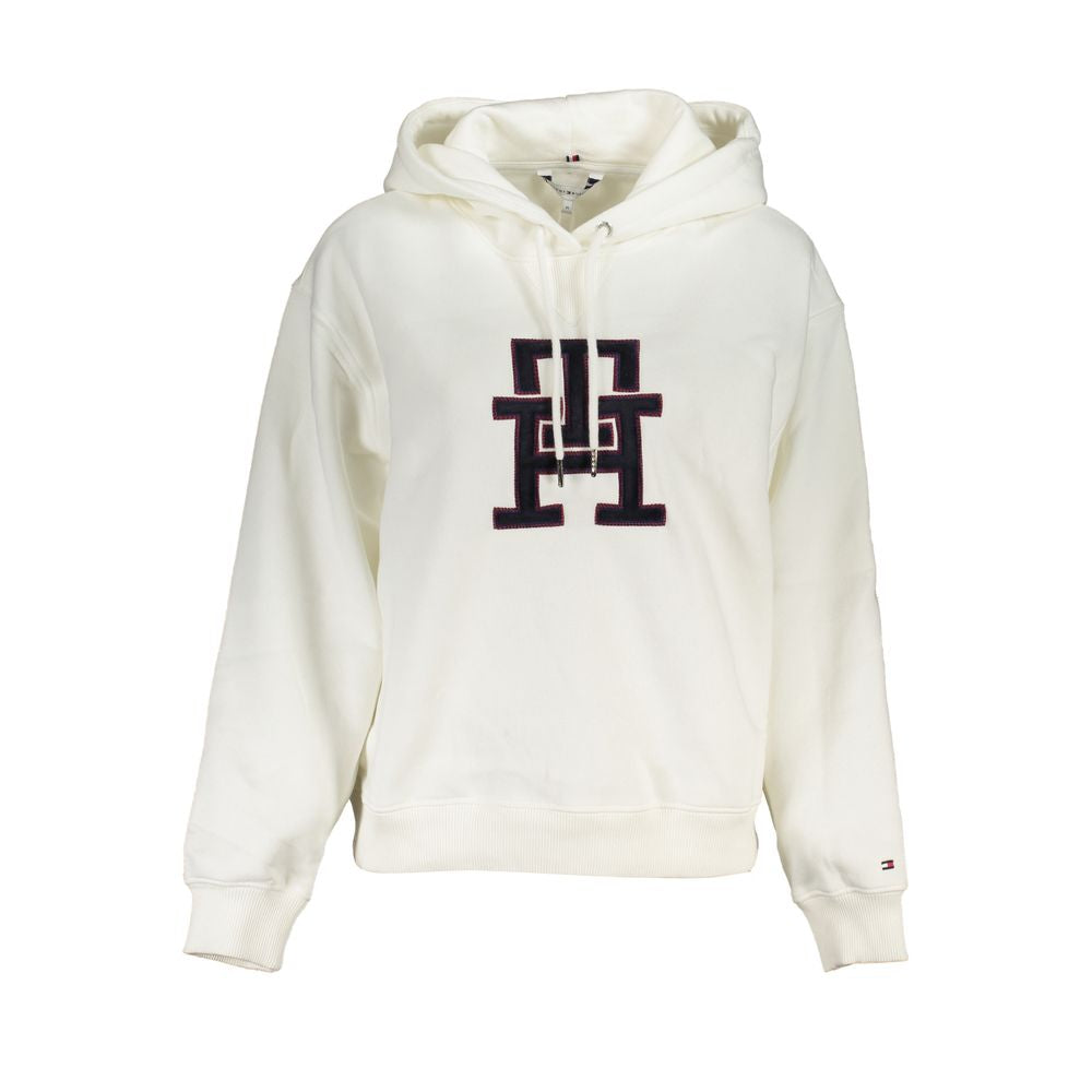 Tommy Hilfiger Elegant White Fleece Hooded Sweatshirt