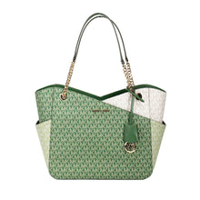 Load image into Gallery viewer, Michael Kors Jet Set Large Fern Green X Cross Chain Shoulder Tote Handbag
