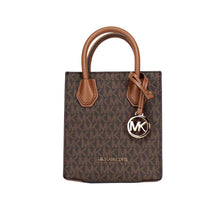 Load image into Gallery viewer, Michael Kors Mercer XS Brown Signature PVC North South Shopper Crossbody Bag
