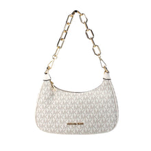 Load image into Gallery viewer, Michael Kors Cora Medium Light Cream Signature PVC Zip Pouchette Crossbody Bag
