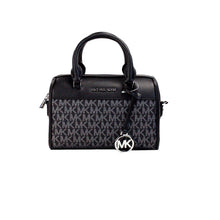 Load image into Gallery viewer, Michael Kors Travel XS Black Silver Signature PVC Duffle Crossbody Bag Purse
