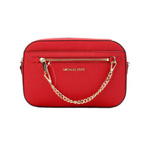 Load image into Gallery viewer, Michael Kors Jet Set Large East West Bright Red Leather Zip Chain Crossbody Bag
