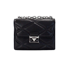 Load image into Gallery viewer, Michael Kors Serena Medium Black Diamond Quilted Faux Leather Flap Shoulder Bag
