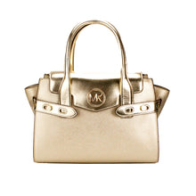 Load image into Gallery viewer, Michael Kors Carmen Medium Pale Gold Saffiano Leather Satchel Purse Bag
