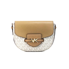 Load image into Gallery viewer, Michael Kors Reed Small Camel Signature PVC Flap Saddle Crossbody Bag
