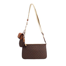 Load image into Gallery viewer, Michael Kors Jet Set Brown Signature PVC Crossbody Tech Attachment Bag Purse
