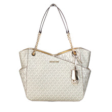 Load image into Gallery viewer, Michael Kors Jet Set Large Pale Gold Signature X Cross Chain Shoulder Tote Bag
