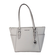 Load image into Gallery viewer, Michael Kors Charlotte Pearl Grey Large Leather Top Zip Tote Bag Purse
