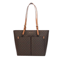 Load image into Gallery viewer, Michael Kors Jet Set Medium Brown Signature PVC Double Pocket Tote Bag Purse
